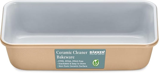 BAKKENMASTER Premium Loaf Pan 1 lb – Aluminum, Ceramic Non-stick Coating, PTFE & PFOA Free, Even Heat, Non-toxic, 4.7" x 9", Perfect for Pound Cakes, Breads, & More - Brown