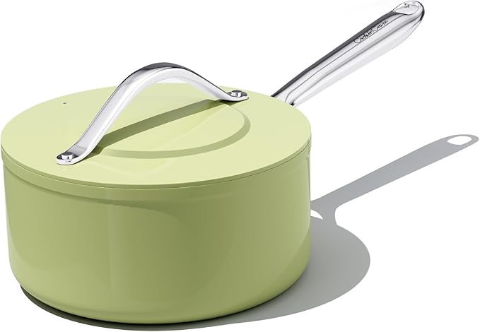 3.5qt Nonstick Ceramic Sauce Pan with Lid (8.19") Even Heat Distribution Non Toxic PFAS Free Healthy Cooking Pot for All Stovetops (Induction/Gas/Electric) Oven Safe 500°F, Olive Green