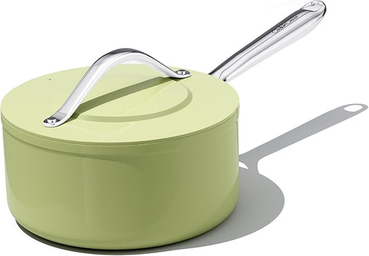 3.5qt Nonstick Ceramic Sauce Pan with Lid (8.19") Even Heat Distribution Non Toxic PFAS Free Healthy Cooking Pot for All Stovetops (Induction/Gas/Electric) Oven Safe 500°F, Olive Green