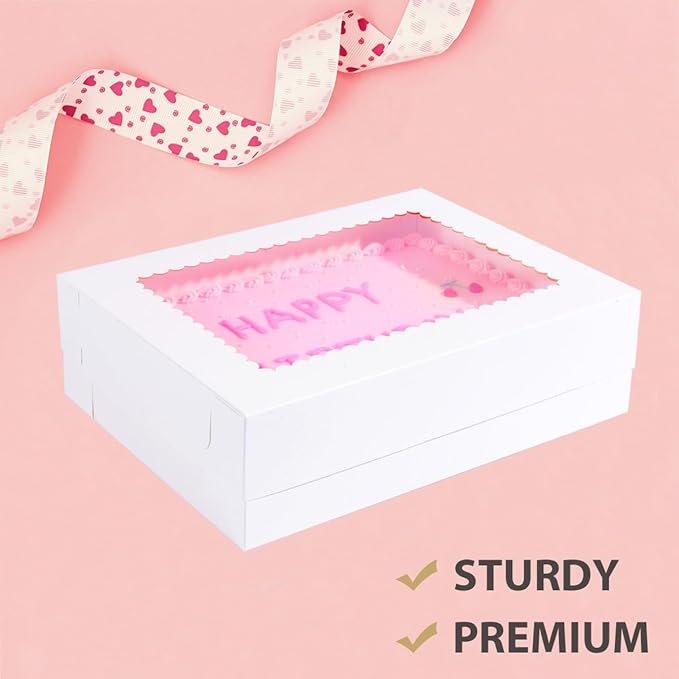 14x10x4 Inches 10 Pack Cake Boxes with Cake Boards,White Bakery Boxes for Quarter Sheet Cakes,Cupcakes,Donuts,Brownie&Pie