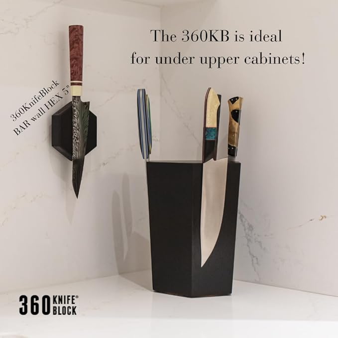 The 360KB ™ (Black) magnetic rotating knife block - handmade in Washington - shortest member of the 360 Knife Block ® family
