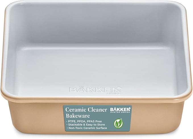 BAKKENMASTER Square Cake Pan - Aluminized Steel, Ceramic Non-Stick Coating, Non-Toxic, Ideal Size, Heavy-Duty, Elevate Your Baking with Durability and Style!