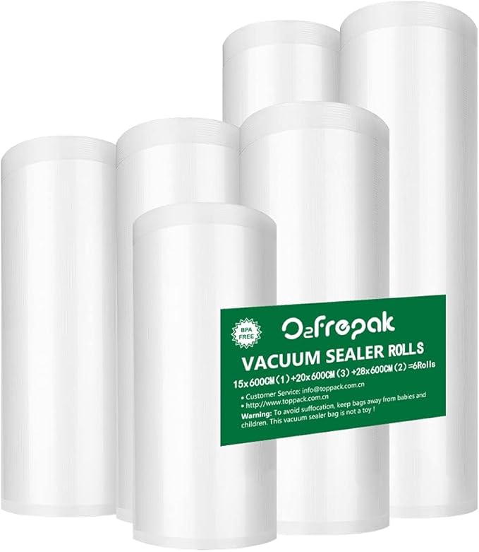 O2frepak 6 Pack 6"x20'(1Roll) and 8"x20'(2Rolls) and 11"x20'(3Rolls) Vacuum Sealer Bags Rolls with BPA Free,Heavy Duty Vacuum Sealer Storage Bags Rolls,Cut to Size Roll,Great for Sous Vide Cooking