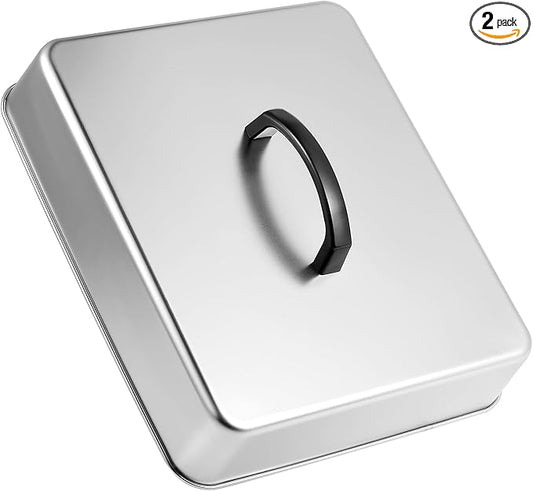 Rectangular Basting Cover, Stainless Steel Grill Cover Lid for Melting Cheese or Steaming Food, 13"(L) x 11.2"(W) x 2.5"(H), 2 Pack