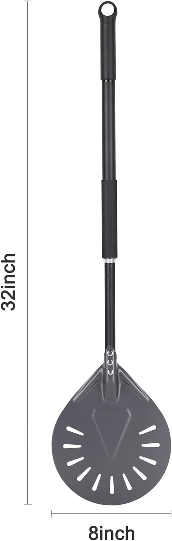 Pizza Turning Peel - 8 Inch Aluminum Perforated Turner With 32 Inch Long Handle, Lightweight Metal Peel for Outdoor Oven Accessories