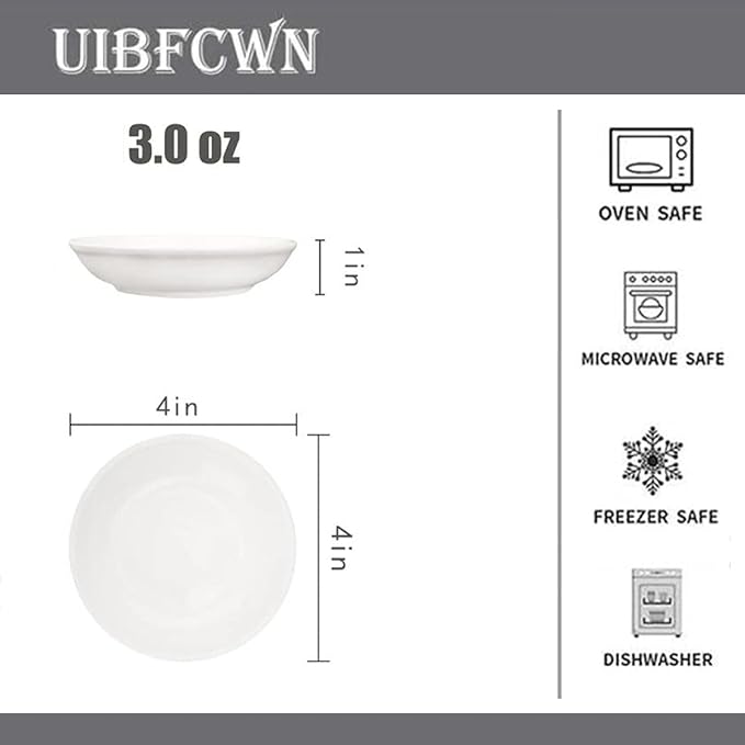 UIBFCWN 3 Oz Ceramic Dipping Bowls, Soy Sauce Dishes Set of 20, Dipping Sauce Cups/Bowls/Dishes for Kitchen, Mini Appetizer Plates for Condiment Sushi Ketchup BBQ Party, 4 Inch