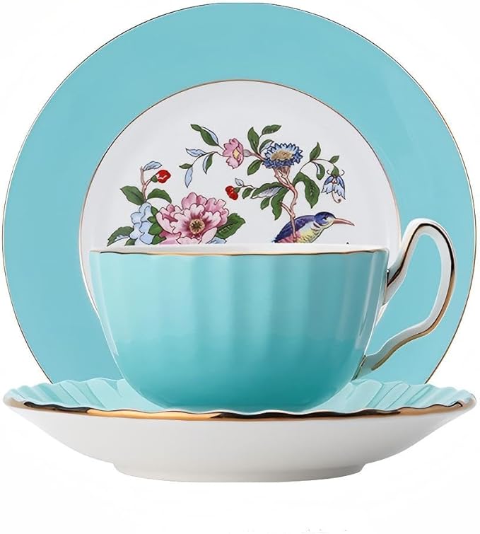 Aynsley Handpainting Colored Glaze Pembroke Oban Fine Bone China English Tea Cup and Saucer Set, 6.1 oz (Turq)