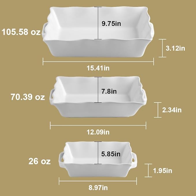 Sweejar Casserole Dishes for Oven, Ceramic Bakeware Set of 3, Rectangular Baking dish with Handles, Wave Edge Lasagna Pan Deep for Cooking, Cake, Dinner, Banquet and Daily Use (Navy)