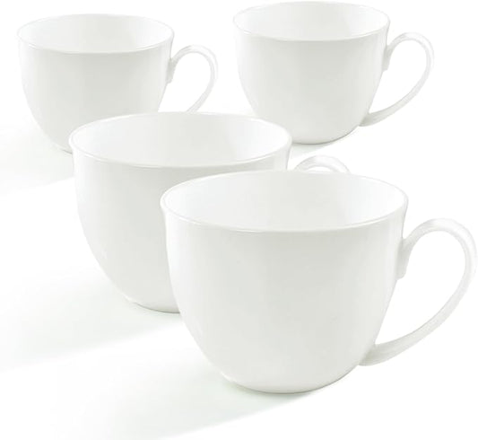 22 OZ Lightweight Bone China Soup Mugs with Handles White Large Ceramic Coffee Mugs Set of 4 for Hot Chocolate Cocoa Cereal Salads Yogurt Milk Latte Cappuccino, Dishwasher Microware Safe