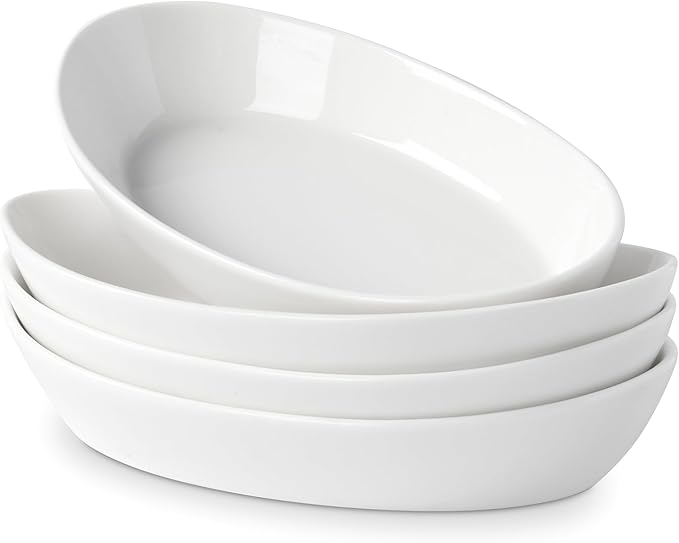Au Gratin Baking Dishes for Oven Safe, Porcelain Mini Casserole Dish (4pc Set). 10oz Individual Gratin Dishes Set, Ceramic Small Baking Dish for Single Serving, Banana Split Bowls, 7.6x4.4in