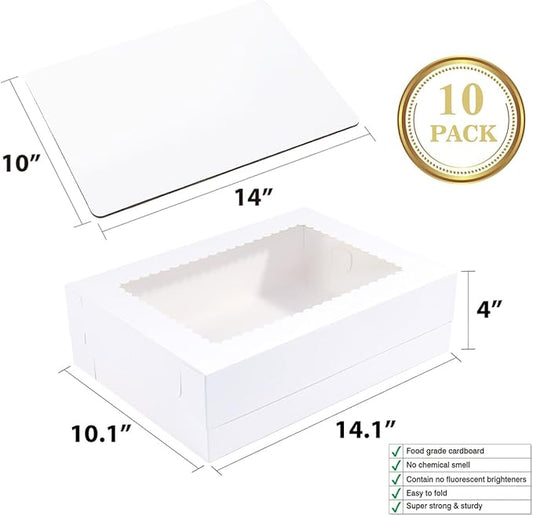 14x10x4 Inches 10 Pack Cake Boxes with Cake Boards,White Bakery Boxes for Quarter Sheet Cakes,Cupcakes,Donuts,Brownie&Pie