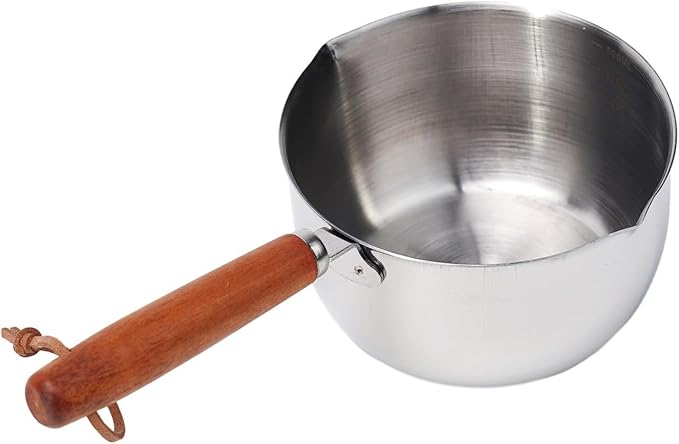 Stainless Steel Butter Melting Pot Multi-Purpose Sauce Pan Mini Milk Warmer with Wooden Handle for Induction Gas Electric Stove Compatible Kitchen Tool(500ml)