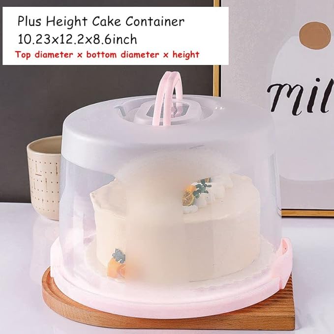 Cake Carrier Round Cake Stand Plus Height Cake Container with Cupcakes Pad, Handle, Lid Reusable Package Box for Transporting Desserts,Pie,Toast,Fruit