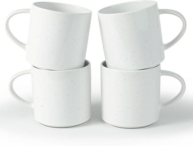 famiware Nebula 4 Pieces Coffee Mug, 14 oz Catering Mugs with Handle for Coffee, Tea, Cocoa, Milk, White with Colorful Speckles