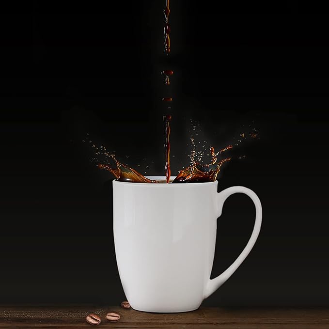 White Thin Over 45% Bone Content Fine Bone China Coffee Mugs 10 oz, Lightweight Porcelain Cups for Espresso Latte Mocha Cappuccino, Luxury Ceramic Tea Cup, Set of 6 Dishwasher Microwave Freezer Safe