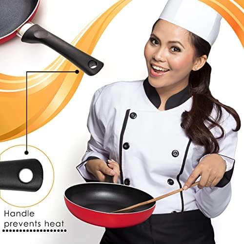 Moss & Stone 3 Peice Pots & Pans Set Nonstick Cookware Set, Aluminum Pots and Pans, Red Pots and Pans Set with Glass Lid, Dishwasher Safe, Cooking Set