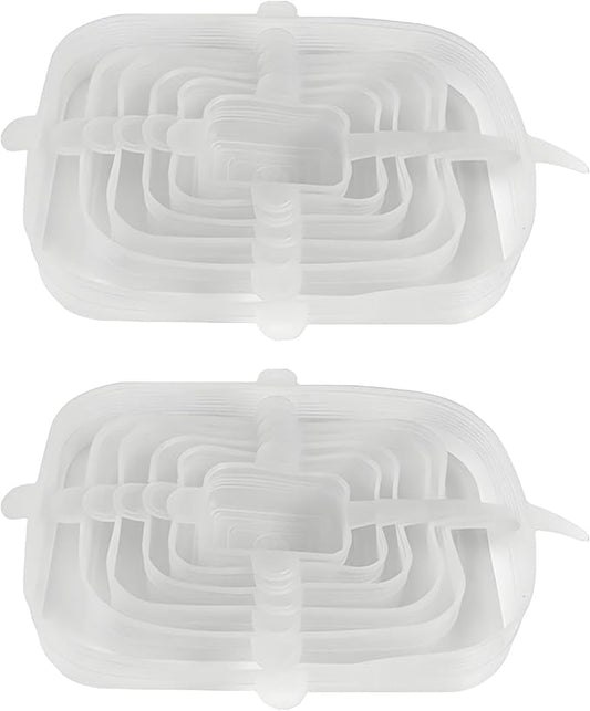 TopHomer 12 Packs Rectangular Silicone Stretch Lids Set of 6 Sizes Reusable Sturdy Container Cover, Keeping Food Fresh, Dishwasher and Freeze