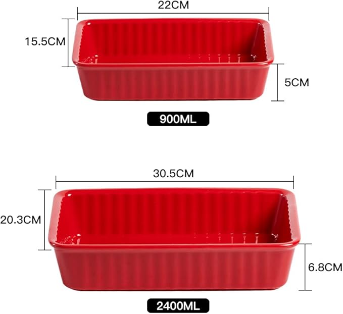 Ceramics baking dish set of 2, Rectangular Baking Dish, Lasagna Pans for Cooking, Kitchen, Cake,Dinner, Banquet and Daily Use, 12x 8 Inch & 8.95 x 6 inch of Casserole Dishes (Red)