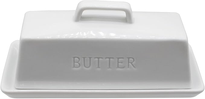 Ceramic Butter Dish With Lid for Countertop, Covered Butter Container, Large Butter Holder With Lid, Butter Tray With Handle White