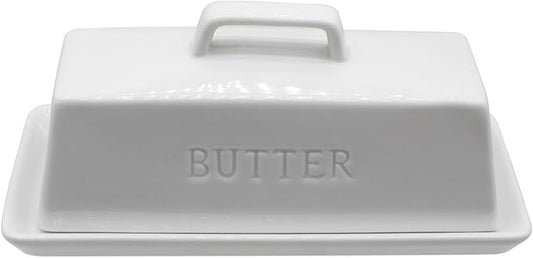Ceramic Butter Dish With Lid for Countertop, Covered Butter Container, Large Butter Holder With Lid, Butter Tray With Handle White