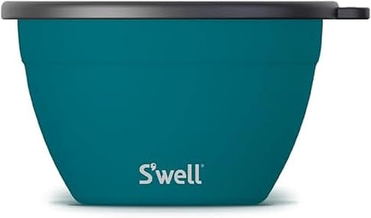 S'well Stainless Steel Salad Bowl Kit 64oz, Peacock Blue, Comes with 2oz Mini Canister and Removable Tray for Organization, Leakproof, Easy to Clean, Dishwasher Safe