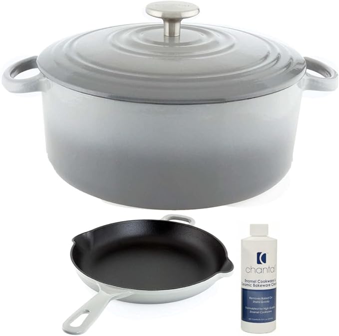 Chantal Enameled Cast Iron Cookware, 3 pc Set, Fade Grey