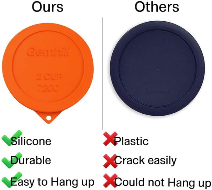2 Cup Silicone Storage Cover Lids Replacements for Round Anchor Hocking Glass Bowls and Pyrex 7200-PC Glass Bowls |Container not Included|(Orange, 4 Pack)