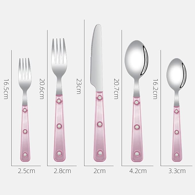 Silverware Set, 20 Piece Stainless Steel Cutlery set,Set for 4 People,Includes Knife, Fork, Spoon, Dessert Spoon and Dessert Fork, with Elegant Frosted Transparent Handles (Pink（20 PC）)