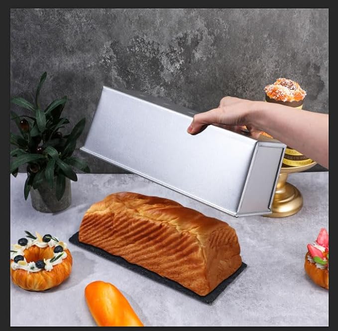 1 Pack Pullman Loaf Pan with Lid, 13x4 Inch Large Capacity Bread Loaf Pan with Cover, Non-Stick Bakeware for Baking Bread, Carbon Steel Bread Toast Box with Cover, Pullman Loaf Pan for Sandwich Bread