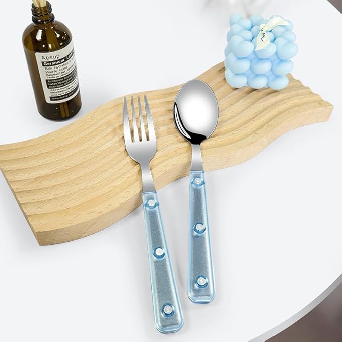 Silverware Set, 40 Piece Stainless Steel Cutlery set,Set for 8 People,Includes Knife, Fork, Spoon, Dessert Spoon and Dessert Fork, with Elegant Frosted Transparent Handles (Blue（40 PC）)