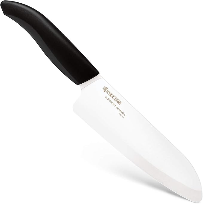 Kyocera Advanced Ceramic Revolution Series 6-inch, Chef's Santoku Knife, Black Handle, White Blade , 6 Inch - FK-160 WH