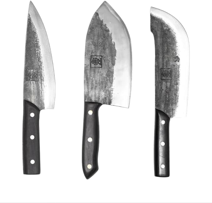 COOLINA The Ultimate Trio Professional Kitchen High-Carbon Steel Knife Set | Handmade Knives for Daily Kitchen Tasks | Full Tang, Ergonomic, Razor Sharp (Tungsten, Galba, Daozi)