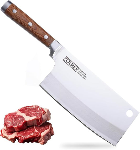 ZOLMER® Cleaver Knife – Professional Meat Cleaver for Butchering Bones – Butcher Tool with Wooden Handle – Chinese Chef Chopper for Kitchen