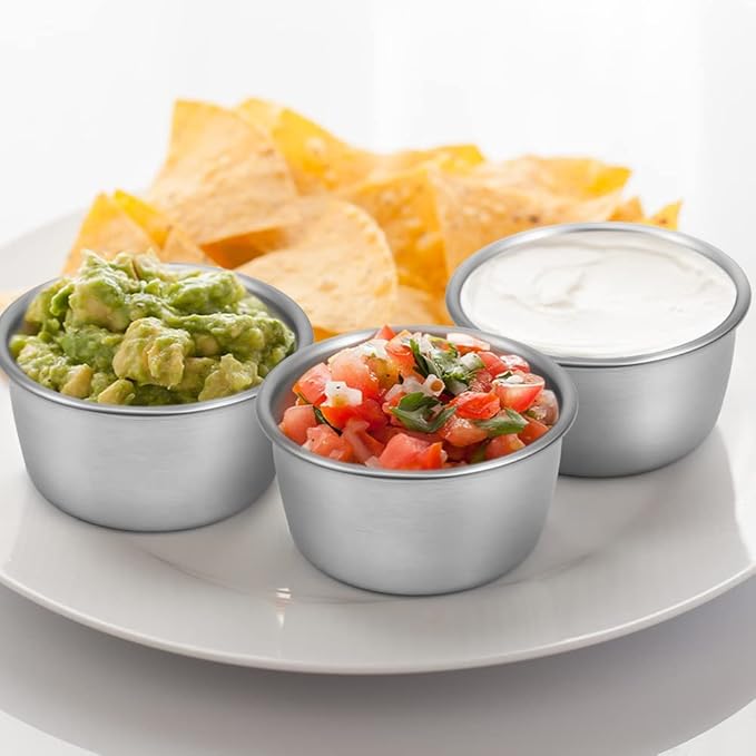 Ramekin Sauce Dipping Bowl Mini Sauce Cups Pudding Condiment Cups for Home Party Stainless Steel (Sliver 12 Pack 50ml)