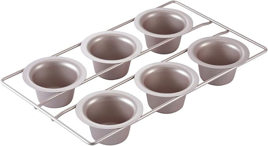 CHEFMADE Popover Cake Pan, 6-Cavity Non-Stick Yorkshire Muffin Cupcake Pan Bakeware for Oven Baking (Champagne Gold)