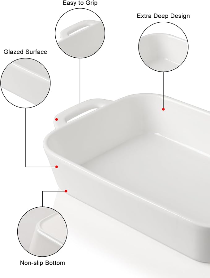 Sweejar Ceramic Bakeware Set, 9x13 Rectangular Baking Dish for Cooking, Kitchen, Cake Dinner, Banquet and Daily Use, Casserole Dishes for Oven Porcelain Baking Pans(White)