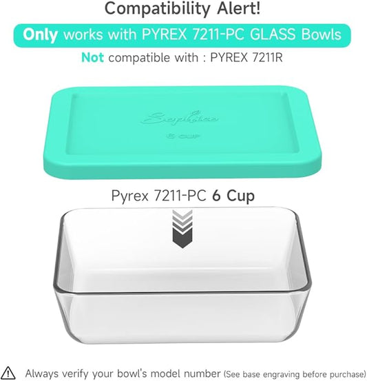 Sophico 6 Cup Rectangle Silicone Storage Cover Lids Replacement for Pyrex 7211-PC Glass Bowls, Container not Included (Mint-1pack)