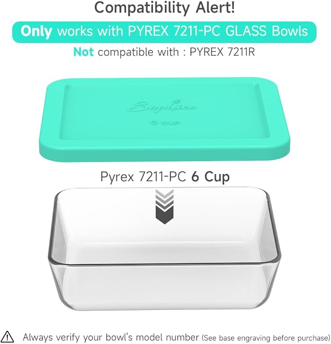 Sophico 6 Cup Rectangle Silicone Storage Cover Lids Replacement for Pyrex 7211-PC Glass Bowls, Container not Included (Mint)
