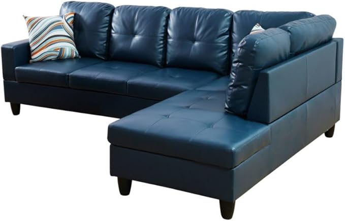 NicBex L Shaped Couch Sectional Couches for Living Room 2 Pieces Modern Sectional Sofa with Right Chaise Sectional Couch with Solid Frame for Living Room, Semi PU Leather, Peacock Blue