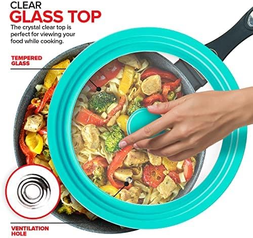 Modern Innovations Universal Lids (Set of 2) Fits 7 to 12-Inch Cookware, Silicone Replacement Pan Lid, Glass Top Covers for Skillets, Pots, Frying Pans, Cast Iron - Turquoise | Teal