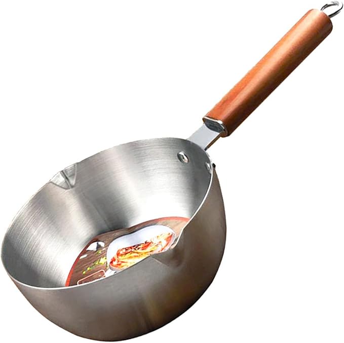 Milk Warmer Pot, Stainless Steel Butter Warmer Pot Butter Pan Mini Saucepan Milk Boiler with Prevent Sticking Wooden Handle Milk Warmer for Coffee Milk Butter (20cm)