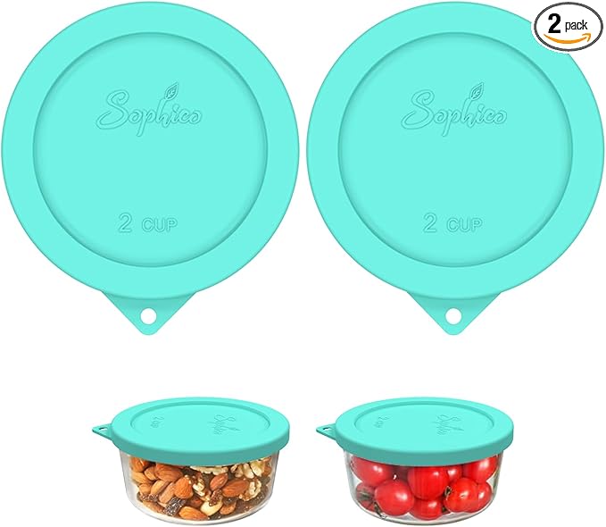 Sophico 2 Cup Round Silicone Storage Cover Lids Replacement for Anchor Hocking and Pyrex 7200-PC Glass Bowls (Container not Included) | Mint, 2 Pack |