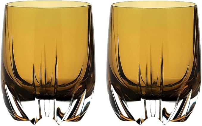 Barski Whiskey Glasses - Double Old Fashioned Amber Rocks Glass - Set of 2 Lowball Tumbler - Heavy Base- DOF Crystal Glass Tumblers - For Scotch - Bourbon - Drinking Glasses - 11 oz, Made in Europe