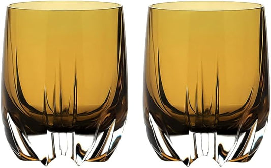 Barski Whiskey Glasses - Double Old Fashioned Amber Rocks Glass - Set of 2 Lowball Tumbler - Heavy Base- DOF Crystal Glass Tumblers - For Scotch - Bourbon - Drinking Glasses - 11 oz, Made in Europe