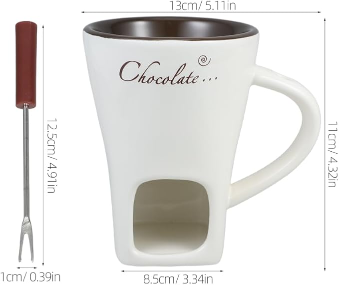 DECHOUS 2 Pack Fondue Pot Ceramic Chocolate Fondue Mug Set with 2 Forks Personal Fondue Mugs Melting Pot for Chocolate, Cheese, Butter, Suitable for Home Party Wedding