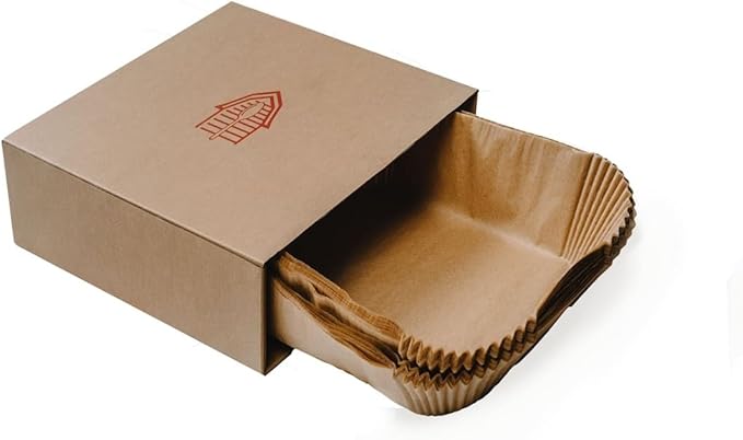 8 Inch Square Pre-Formed Parchment Paper, Plastic Free Packaging, Natural Unbleached Food Grade Non-Stick Liners, High Heat Safe, Designed in USA, 50 Sheets