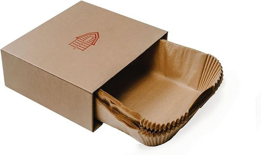 8 Inch Square Pre-Formed Parchment Paper, Plastic Free Packaging, Natural Unbleached Food Grade Non-Stick Liners, High Heat Safe, Designed in USA, 50 Sheets