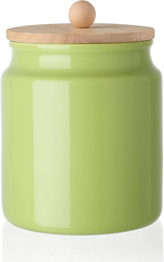 Sweejar Ceramic Kitchen Canisters, 28 FLOZ Porcelain Food Storage Jar with Airtight Seal Wooden Lid, Home Container Serving for Coffee Beans, Tea-leave, Sugar, Salt and More, Tool Bucket (Green)