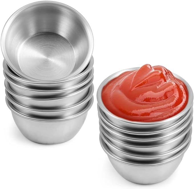Ramekin Sauce Dipping Bowl Mini Sauce Cups Pudding Condiment Cups for Home Party Stainless Steel (Sliver 12 Pack 50ml)