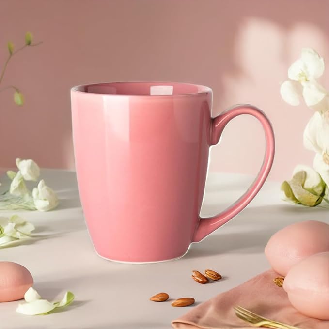 13 Ounce Porcelain Mugs, Set of 6, Tea and Coffee Mug Set, Pink